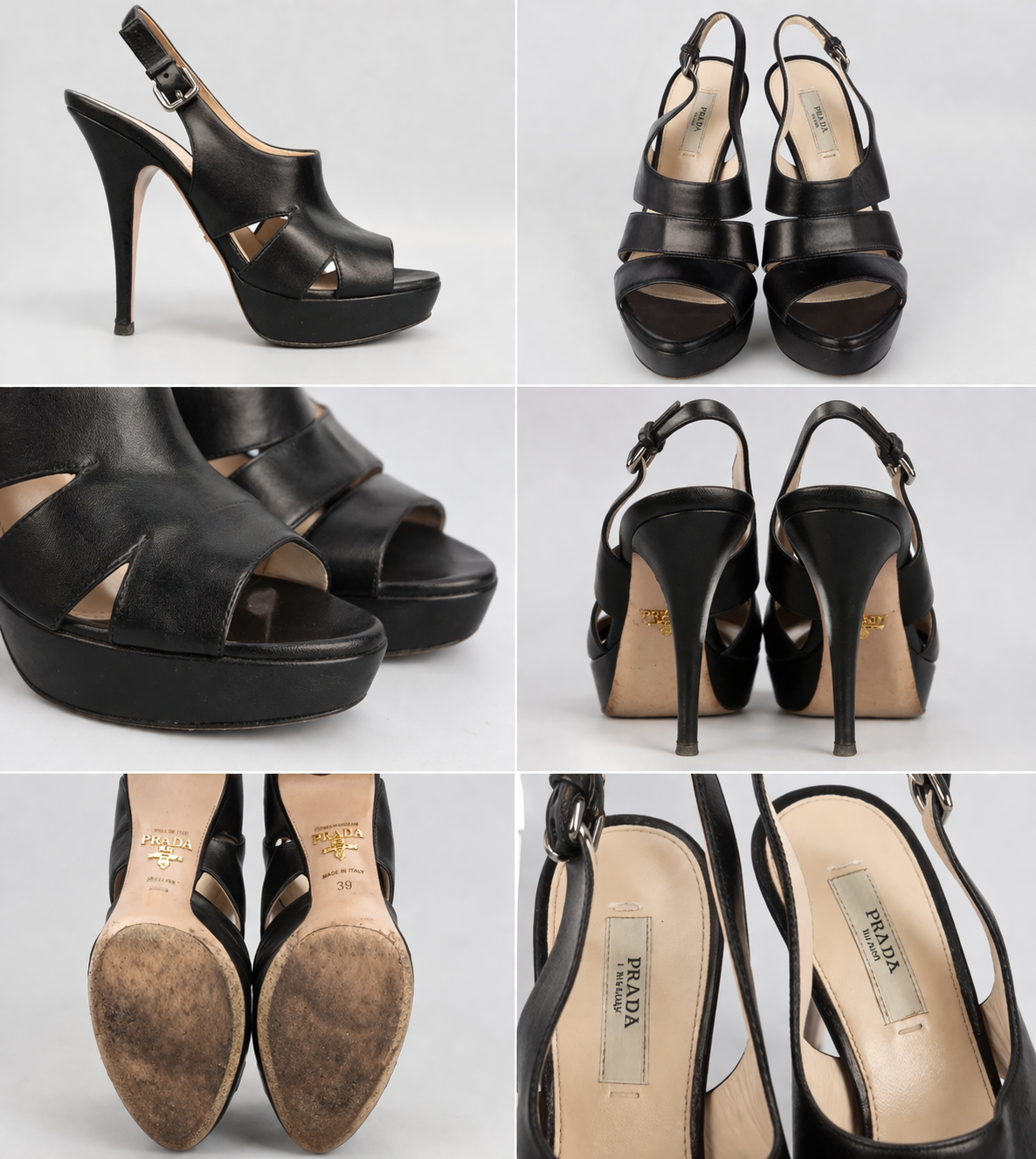 Prada Black Leather Platform Heels
Size 39