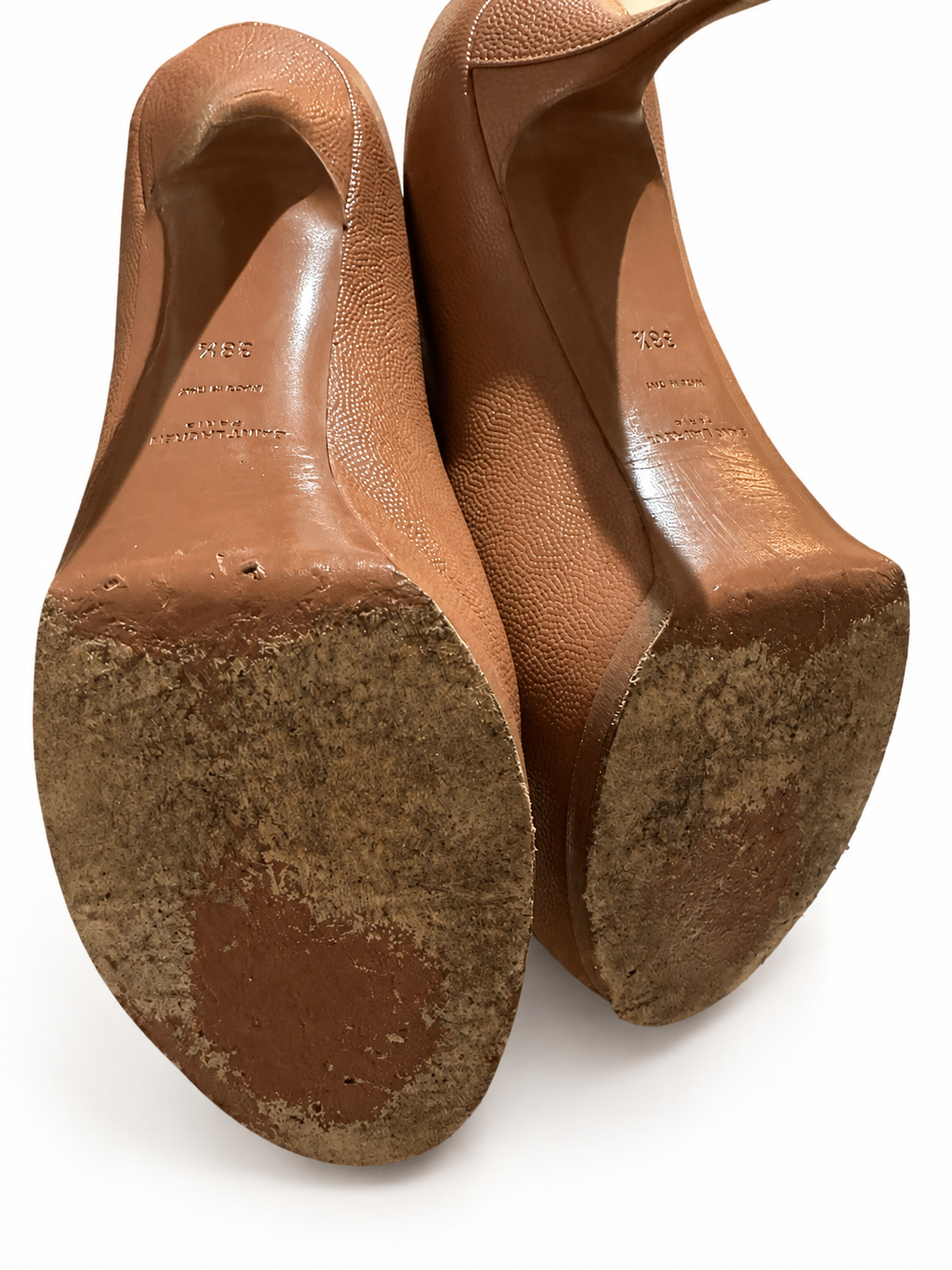 Yves Saint Laurent Rive Gauche Pebbled Leather Platform Pumps – Brown – Size 38.5