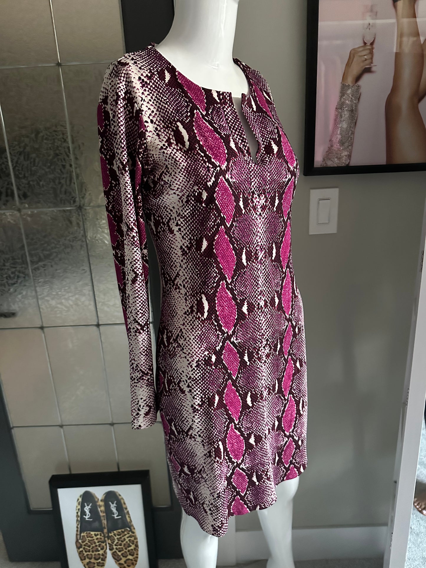 Diane von Furstenberg Snakeskin Print Long-Sleeve Dress – Size 4