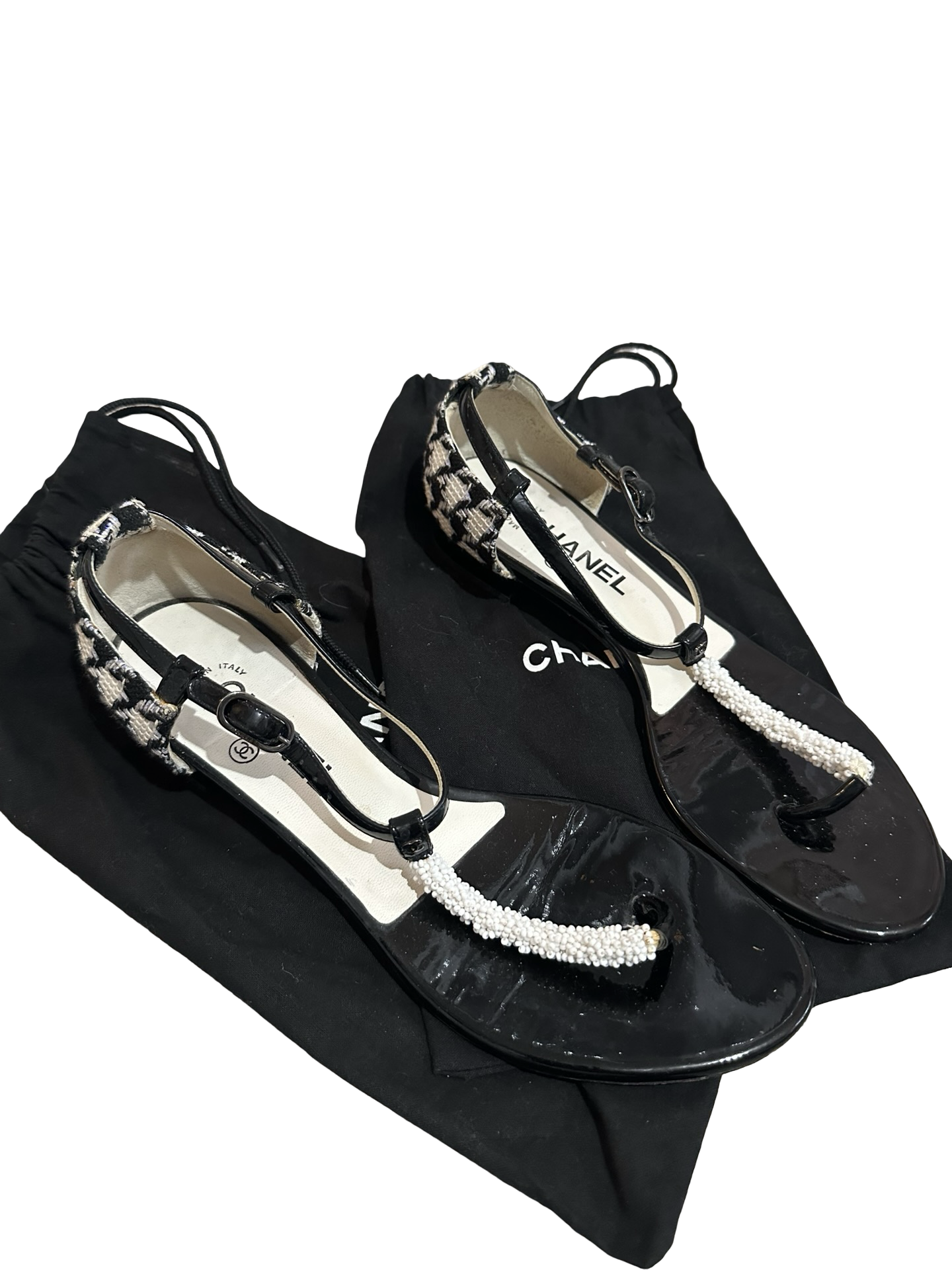 Chanel Beaded T-Strap Sandals – Size 39.5
