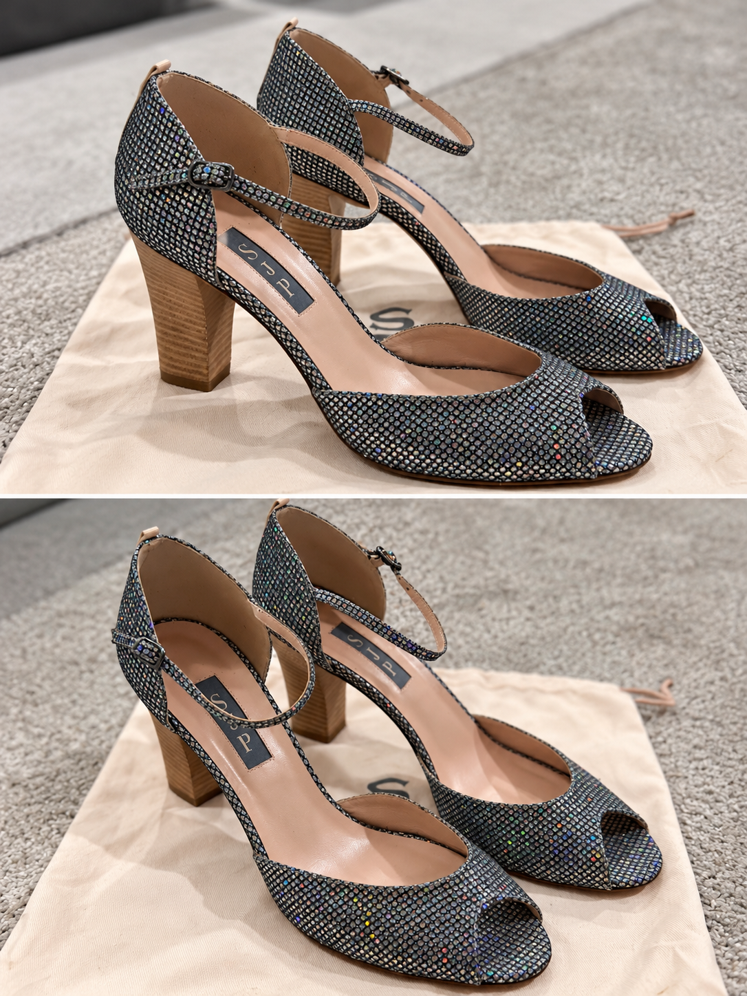 SJP by Sarah Jessica Parker Iridescent Glitter Peep-Toe Heels – 38.5