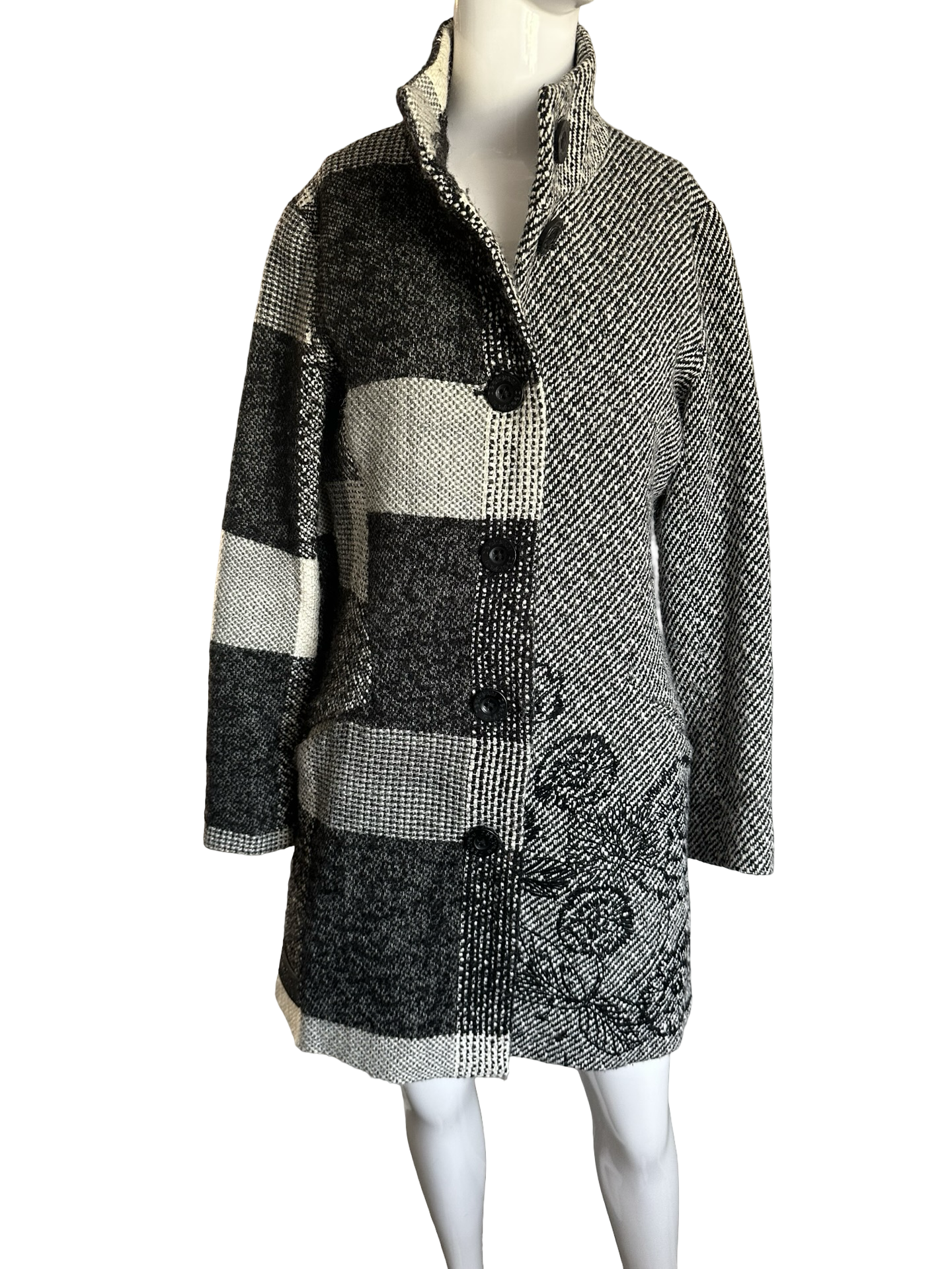 Desigual Asymmetrical Funnel Neck Wool Blend Coat