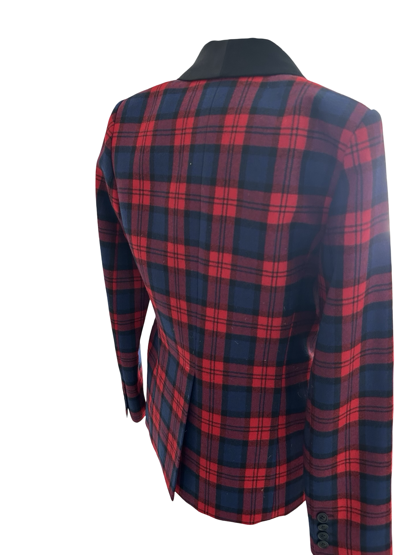 SMYTHE Red & Navy Plaid Satin Lapel Blazer – Size 6