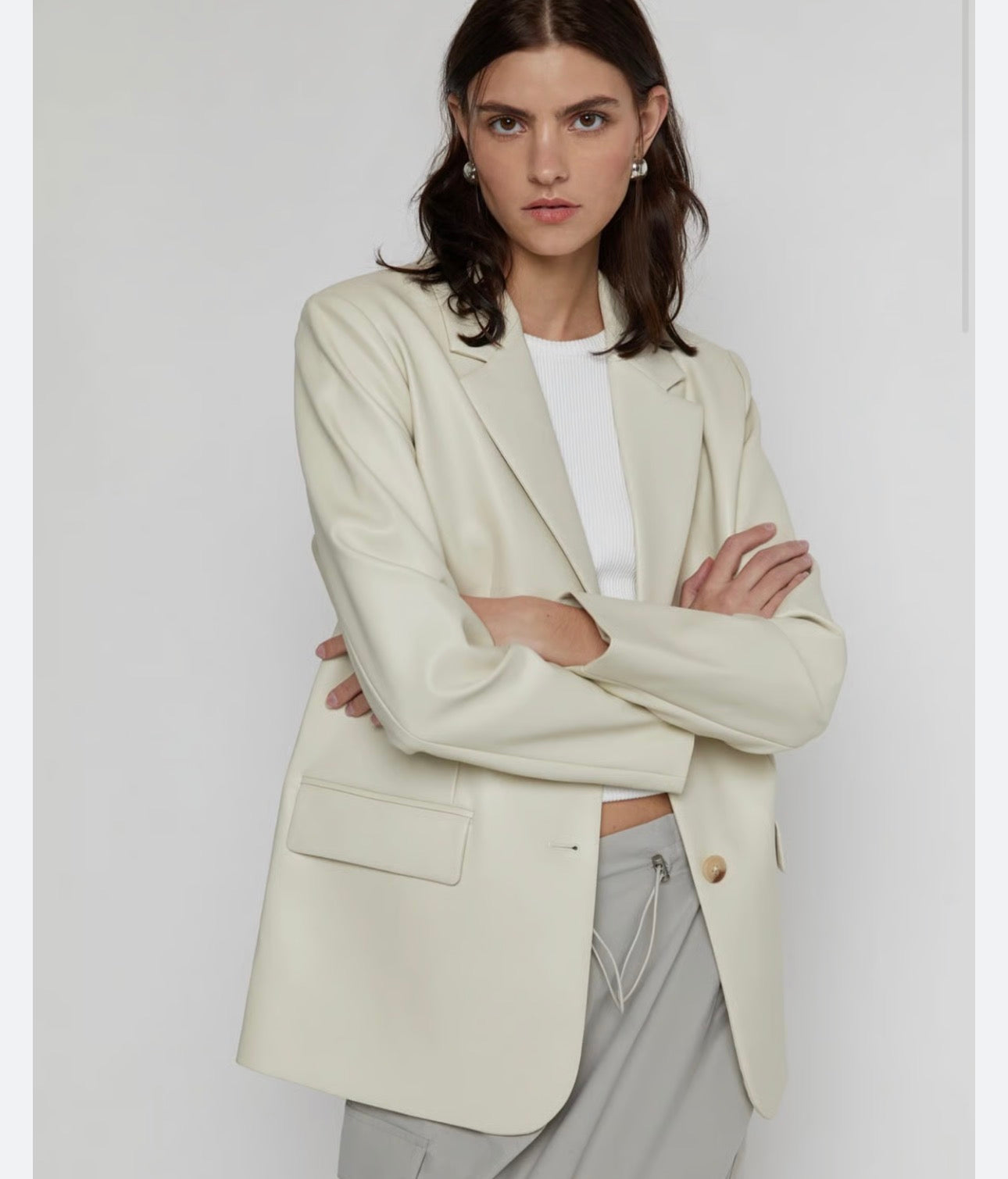 Oak + Fort Faux Leather Blazer – Beige XS
