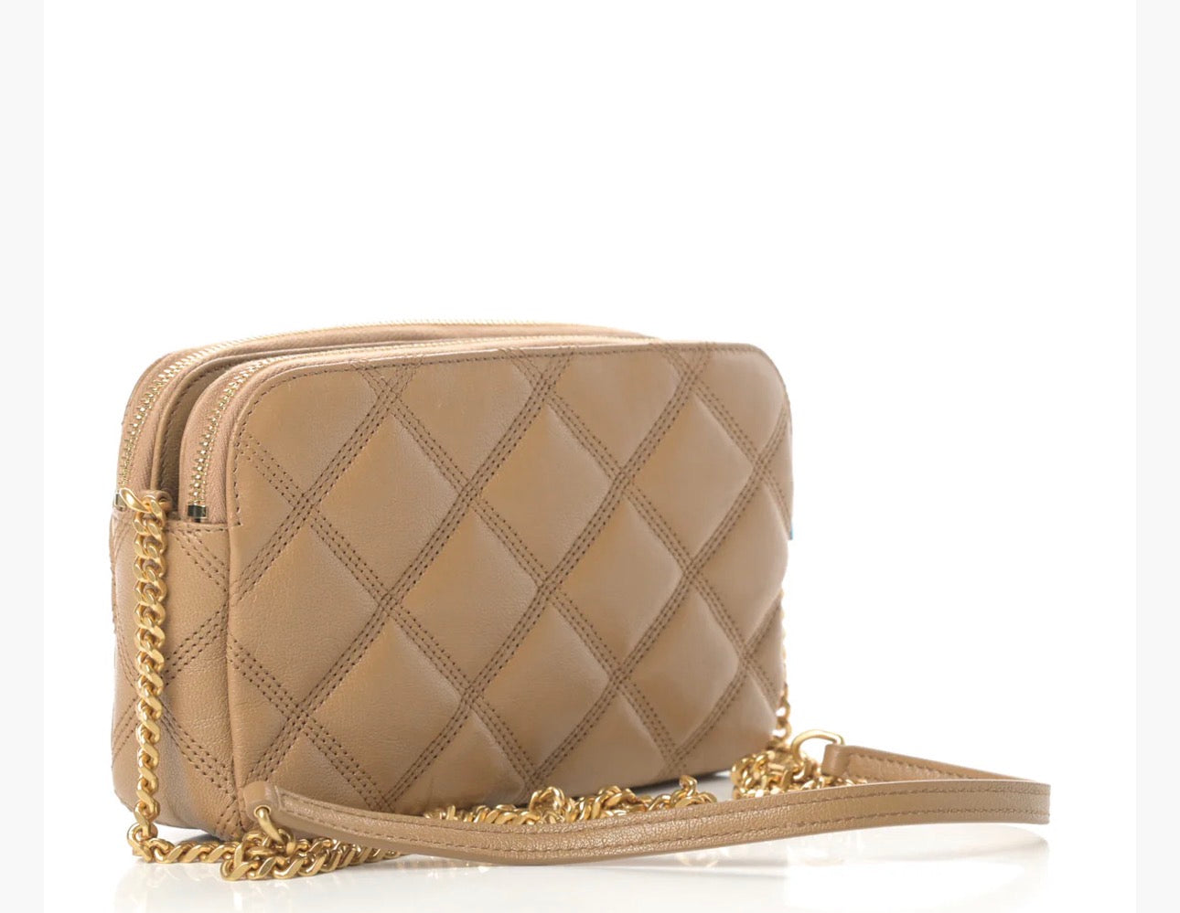 SAINT LAURENT BECKY DOUBLE ZIP CAMERA BAG – BEIGE QUILTED LEATHER