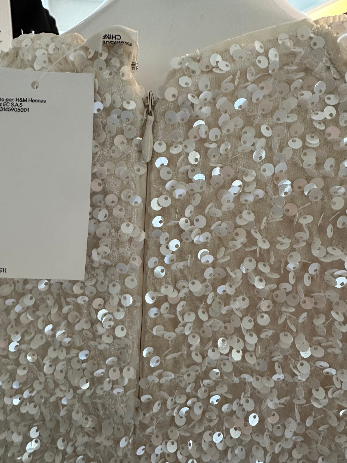 H&M Cream Sequin Long-Sleeve Dress – Size Small