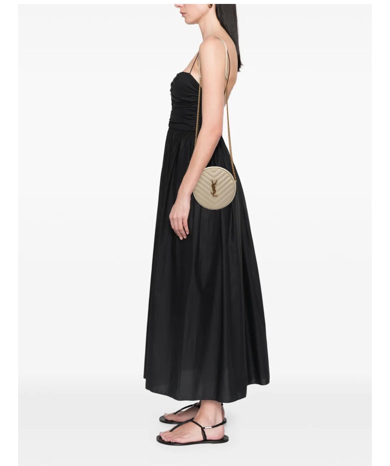 Saint Laurent Grain de Poudre Chevron Round Camera Bag in White 🤍