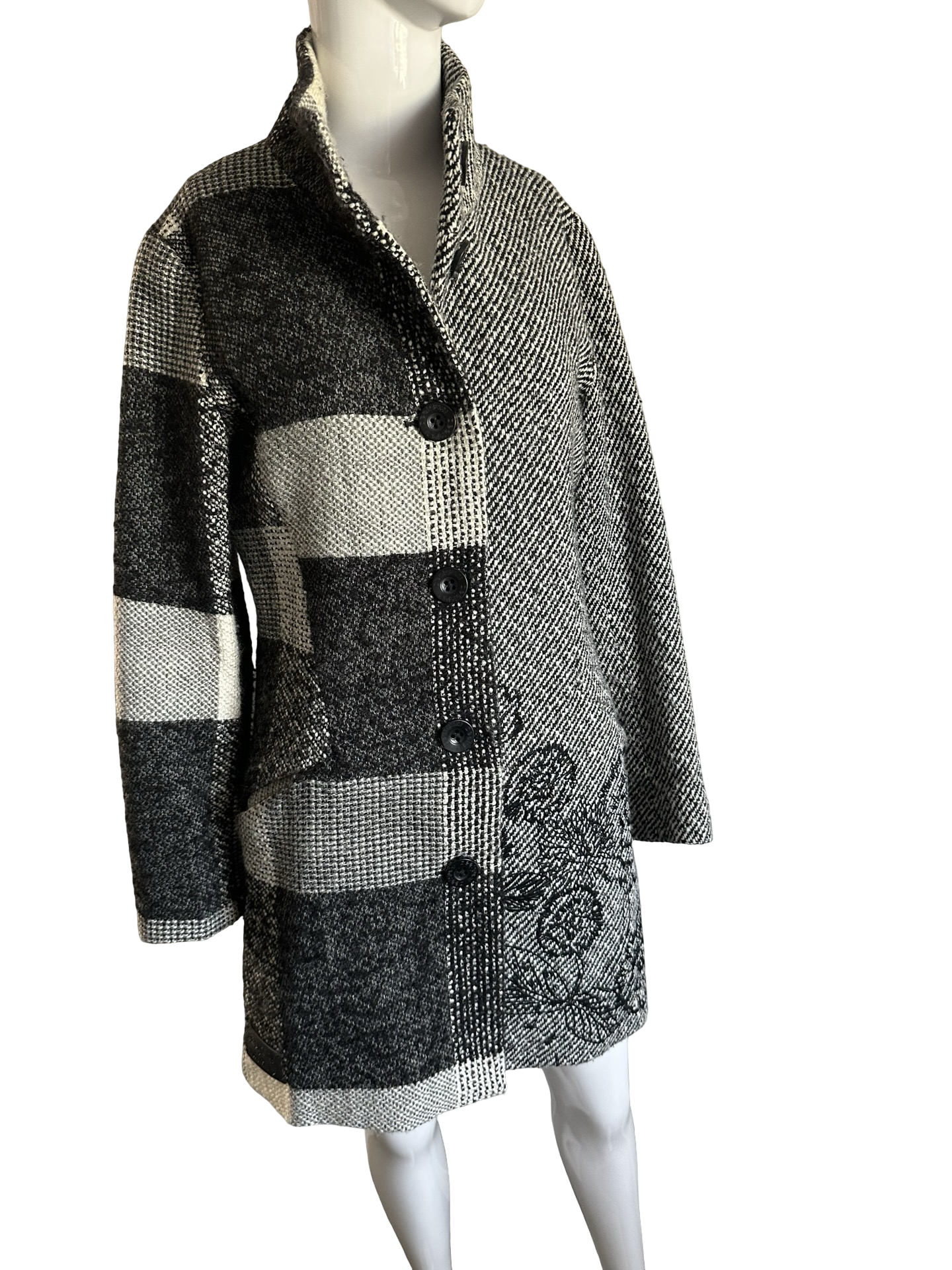 Desigual Asymmetrical Funnel Neck Wool Blend Coat
