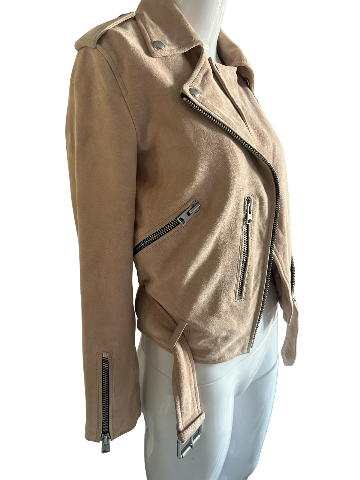 AllSaints Blush Suede Balfern Biker Jacket – Size US 00