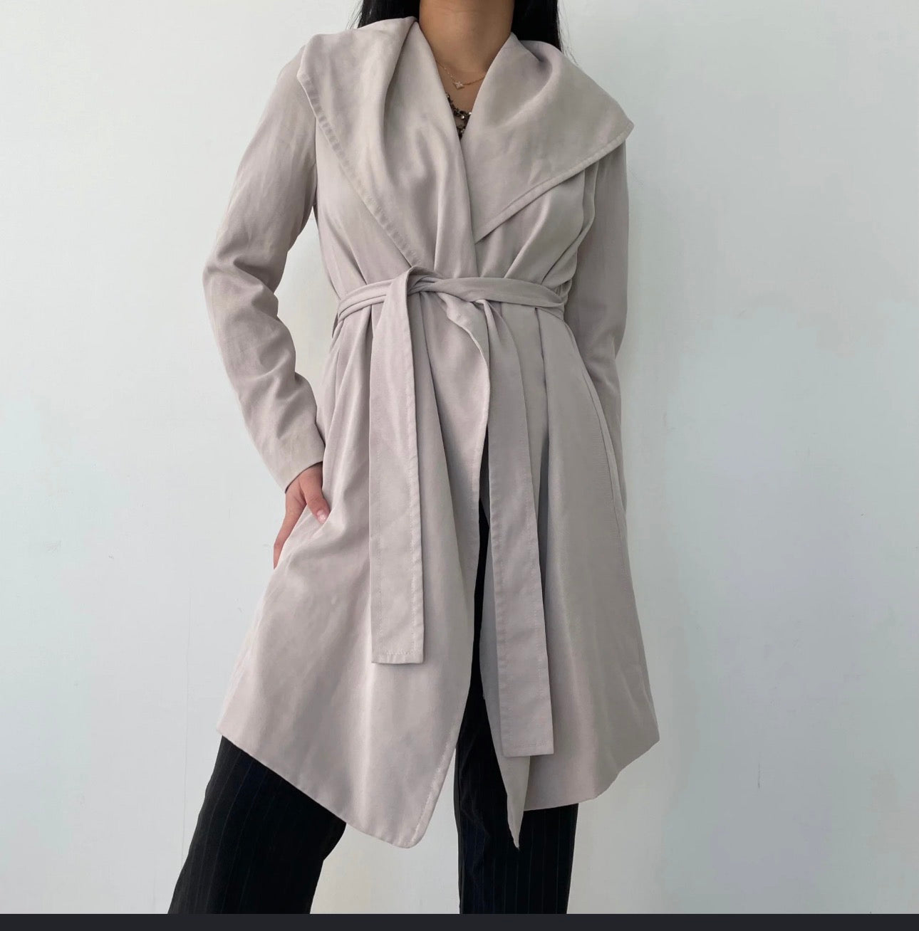 Club Monaco Taupe Shawl Collar Tie Waist Soft Trench Coat XS