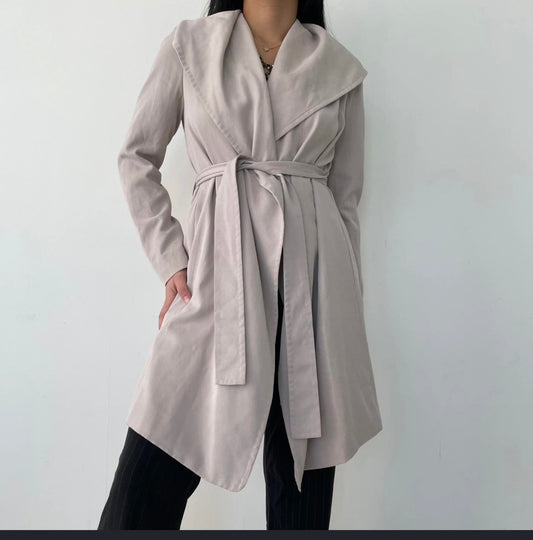Club Monaco Taupe Shawl Collar Tie Waist Soft Trench Coat XS