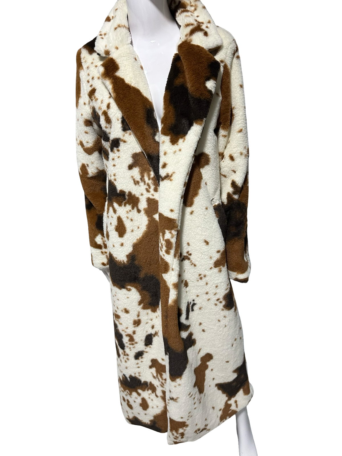 Hers and Mine Cow Print Long Teddy Coat | Medium