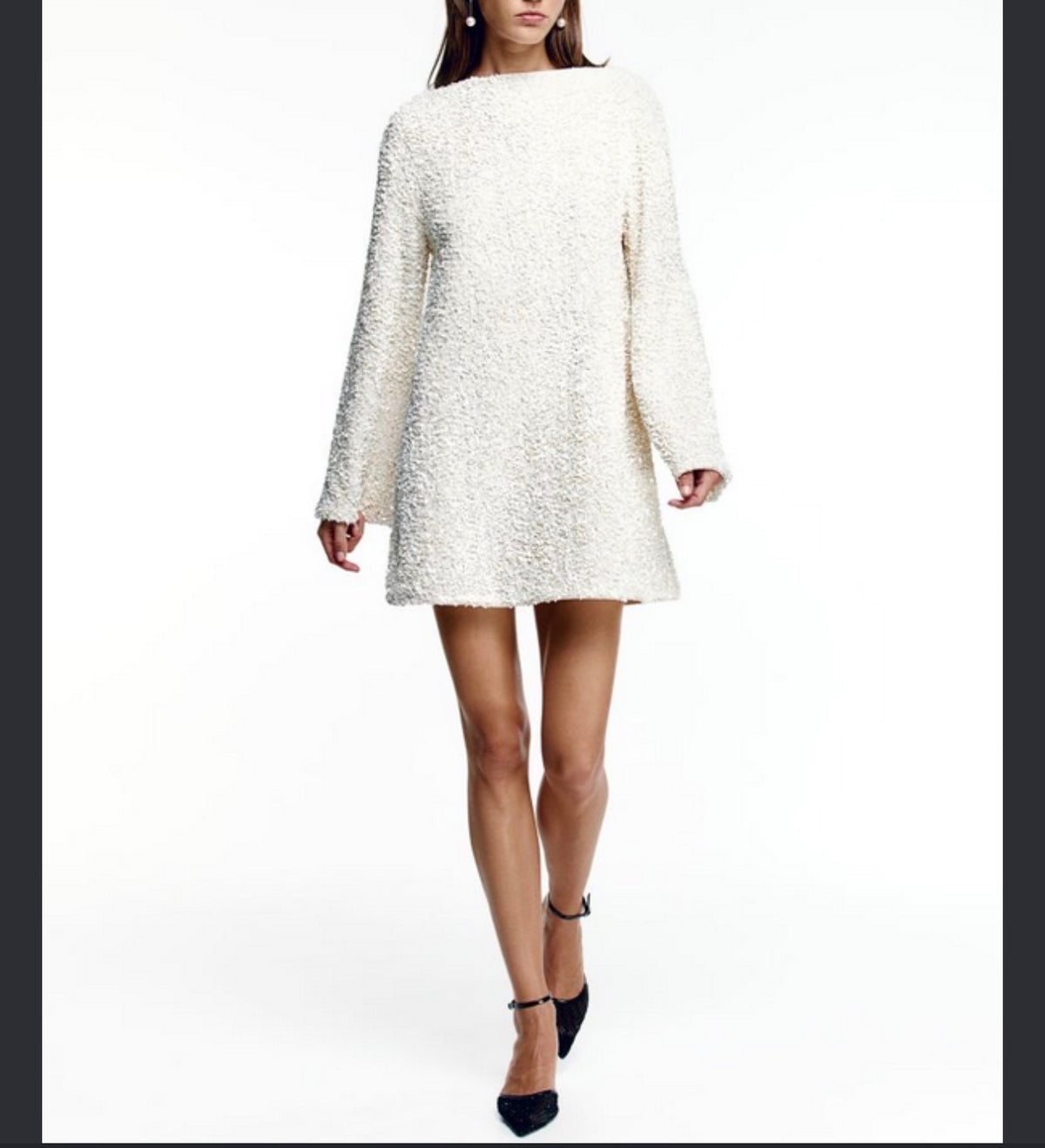 H&M Cream Sequin Long-Sleeve Dress – Size Small