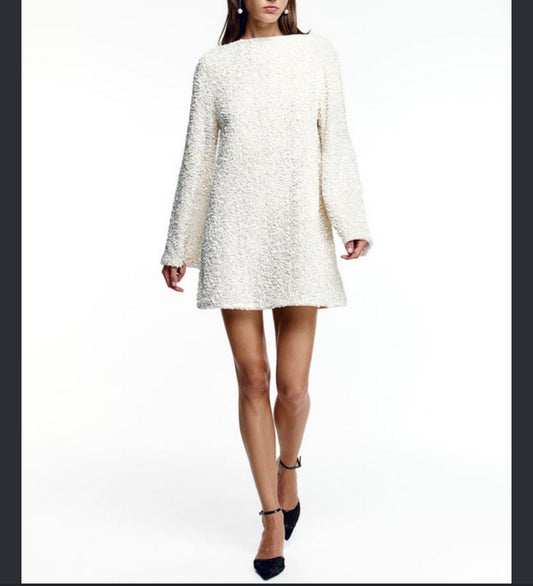 H&M Cream Sequin Long-Sleeve Dress – Size Small