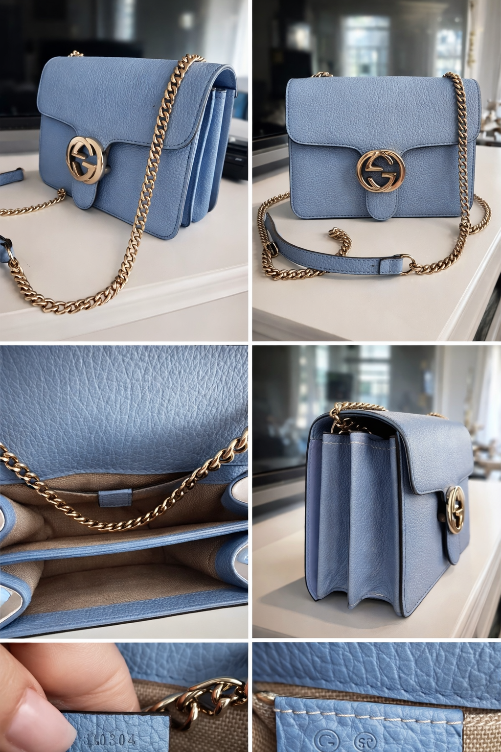 Gucci Interlocking GG Small Shoulder Bag – Blue Leather