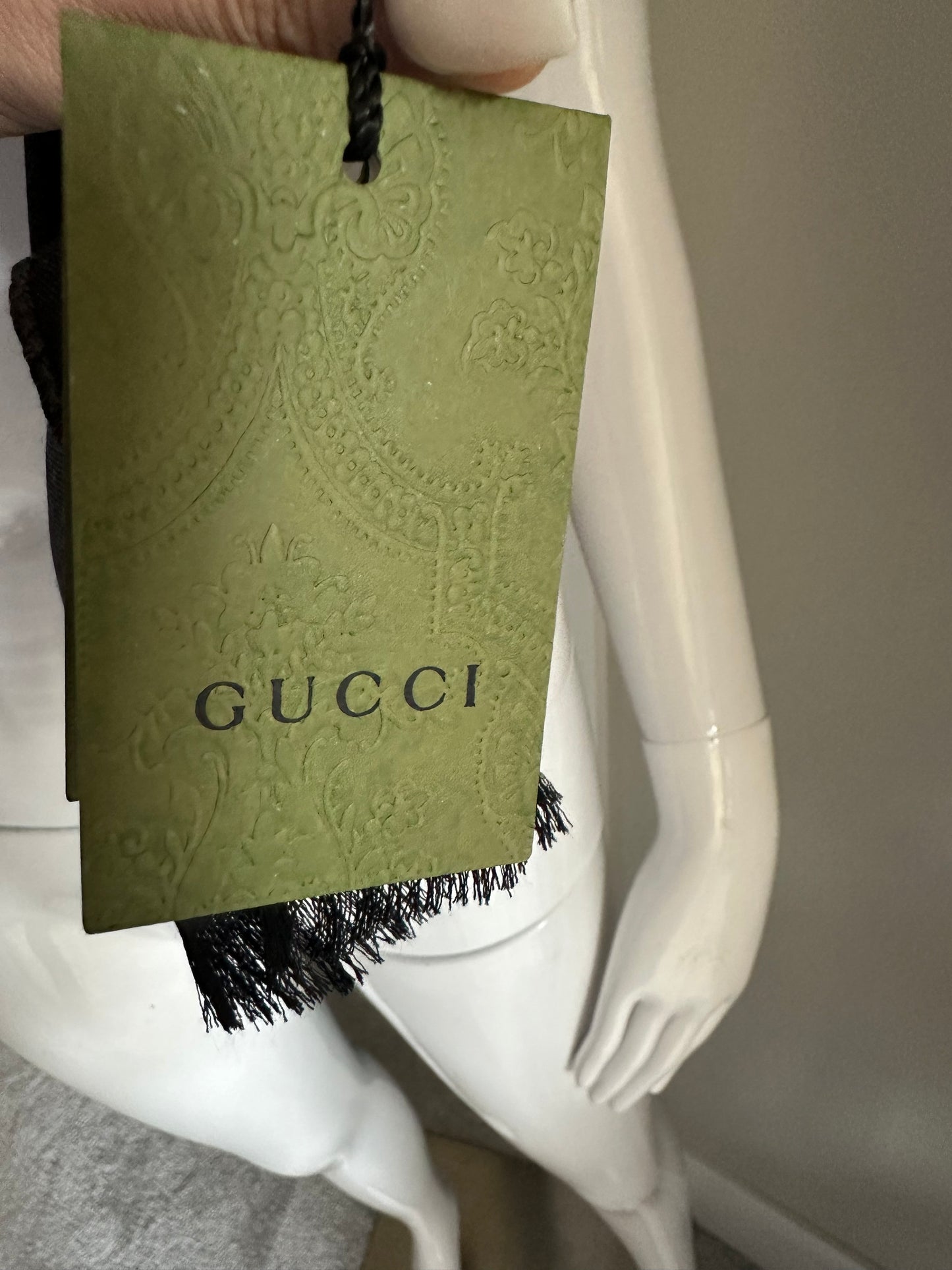 Gucci Charcoal GG Jacquard Wool Scarf – New with Tags