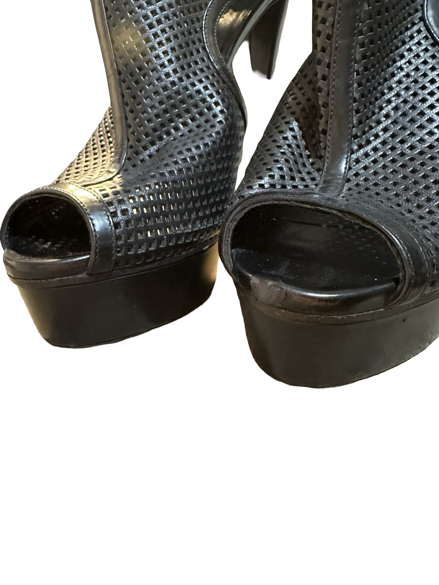 Gucci Kim Platform Ankle Boots – Black Perforated Leather (Size 39.5)