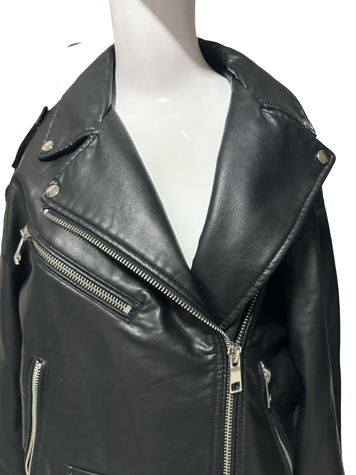 ZARA Black Leather Moto Biker Jacket Xs