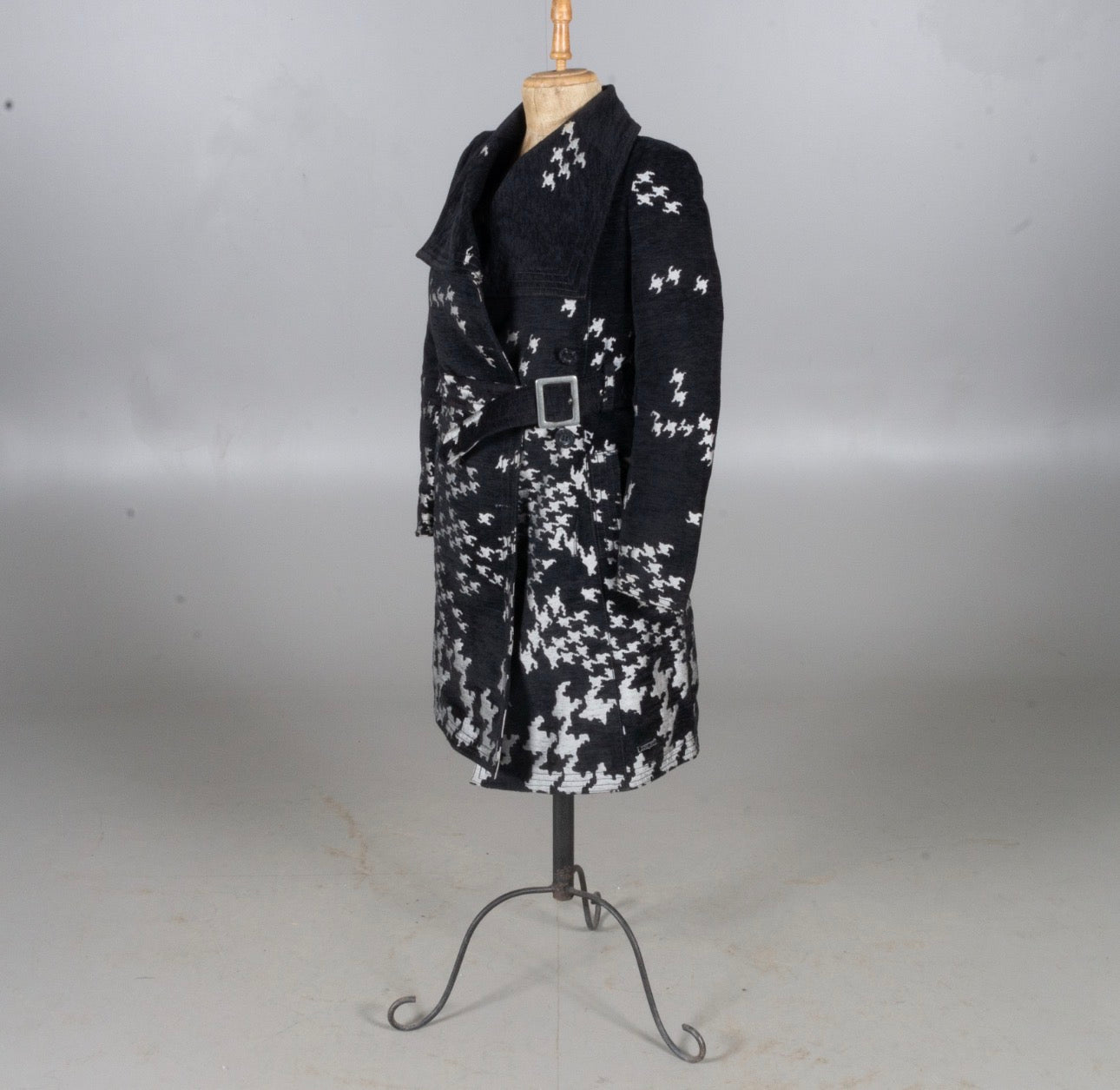 Desigual Belted Houndstooth Statement Coat