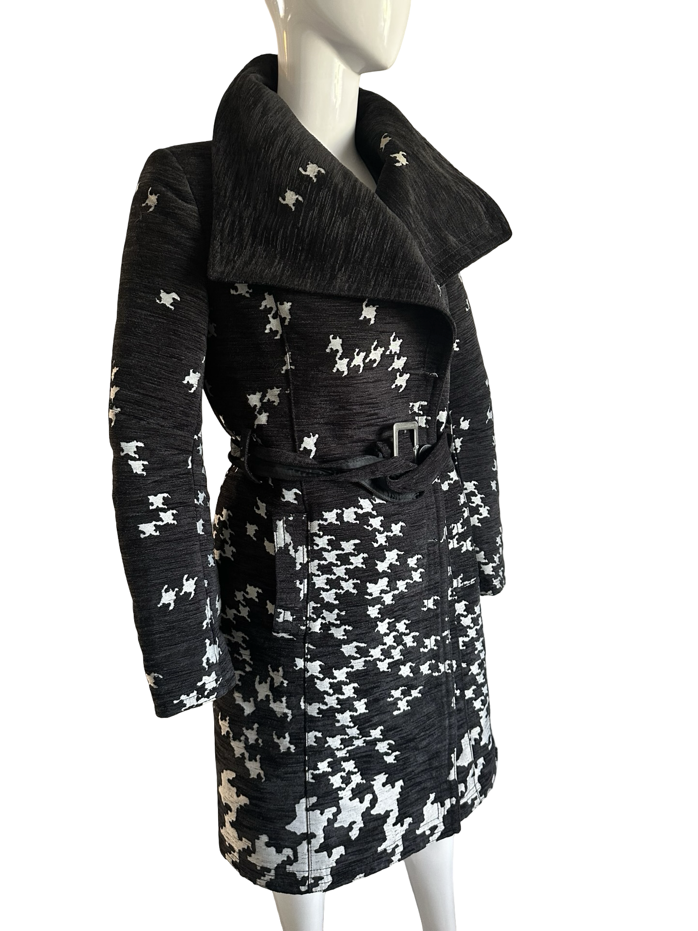Desigual Belted Houndstooth Statement Coat