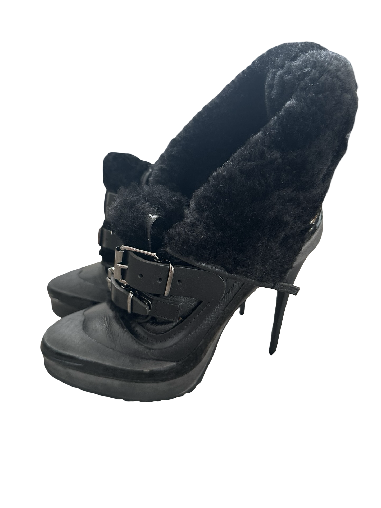 BURBERRY BLACK HEELED BOOTS WITH FUR SZ 39.5