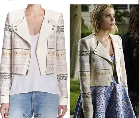 BCBG MaxAzria “Cody” Cropped Moto Jacket – Cream Multi – XS (New With Tags)