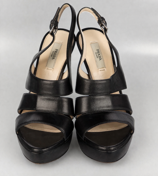 Prada Black Leather Platform Heels
Size 39