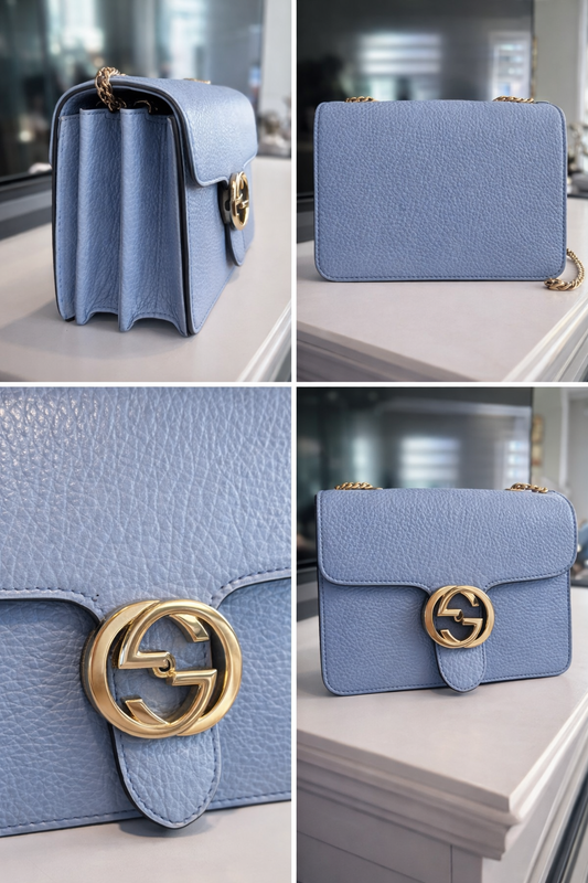 Gucci Interlocking GG Small Shoulder Bag – Blue Leather