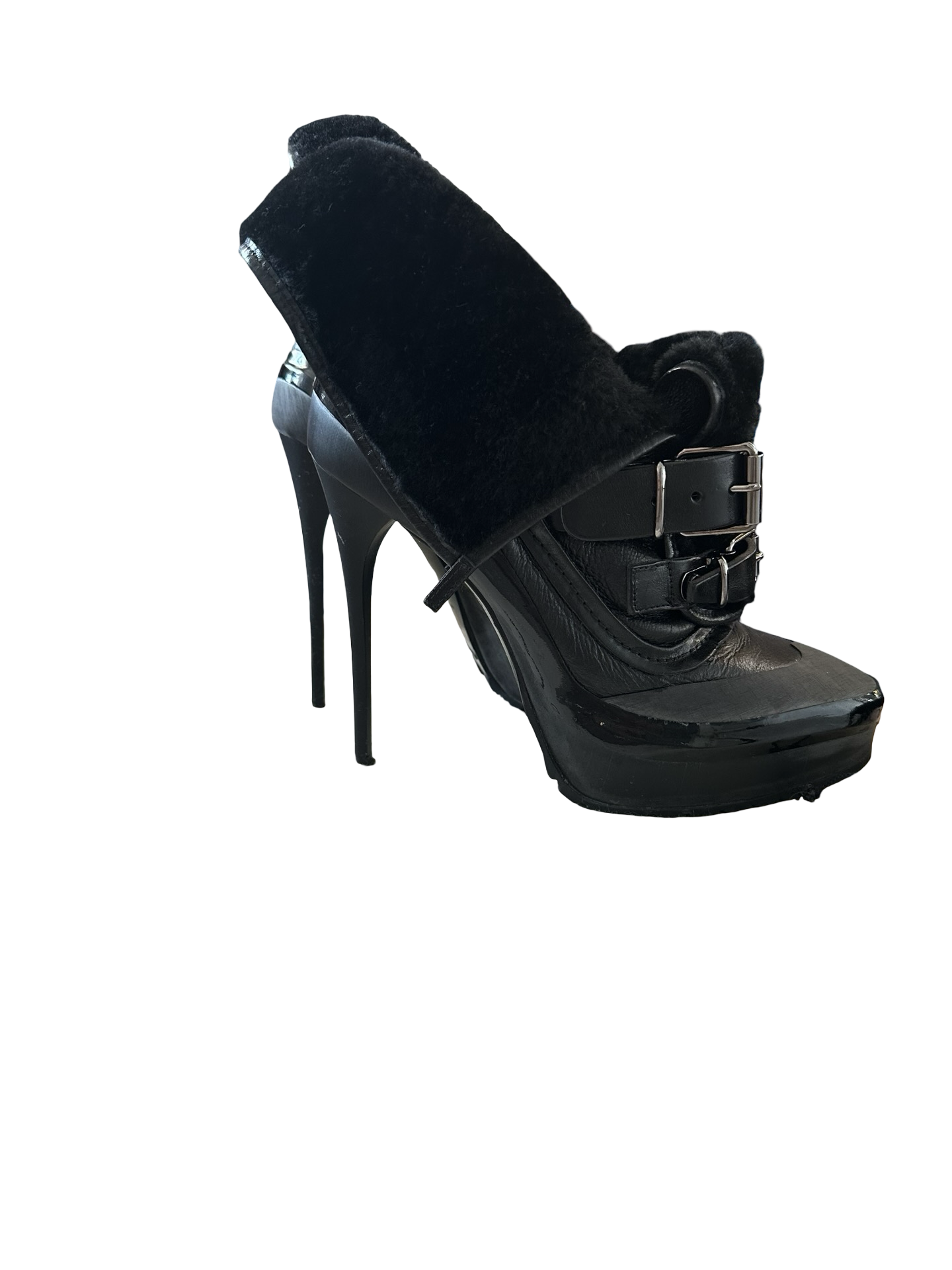 BURBERRY BLACK HEELED BOOTS WITH FUR SZ 39.5
