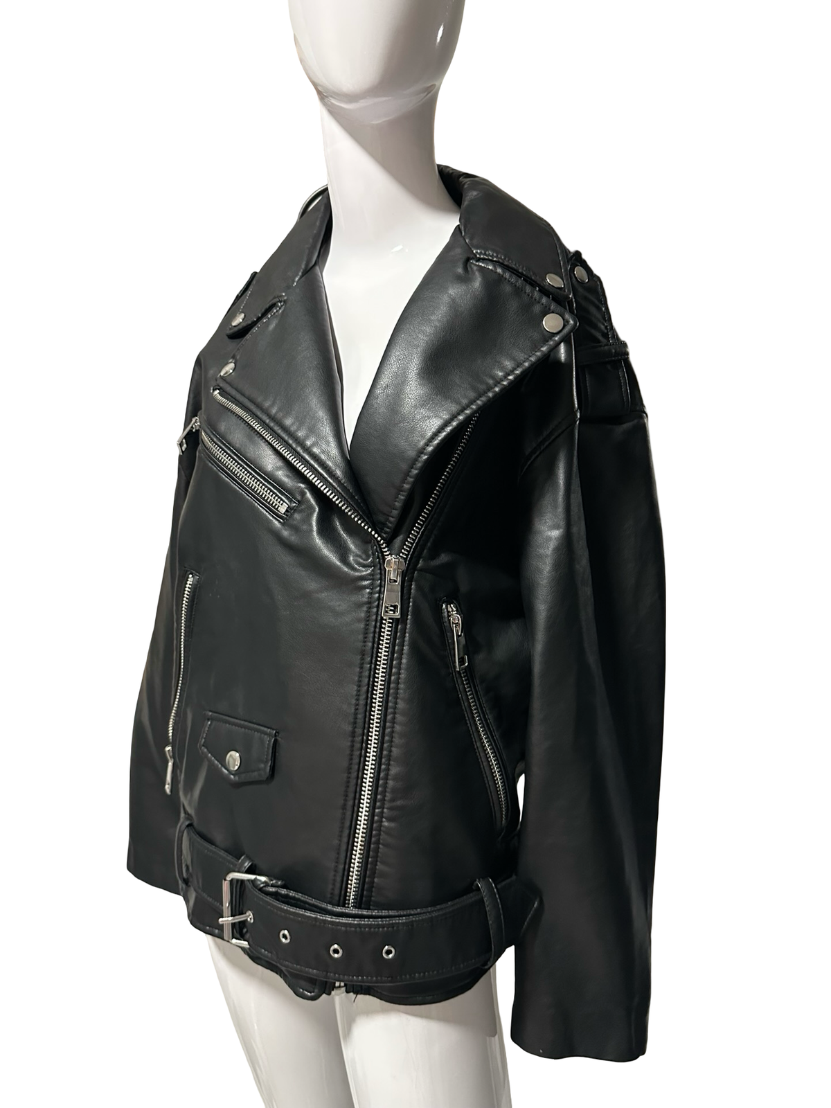 ZARA Black Leather Moto Biker Jacket Xs