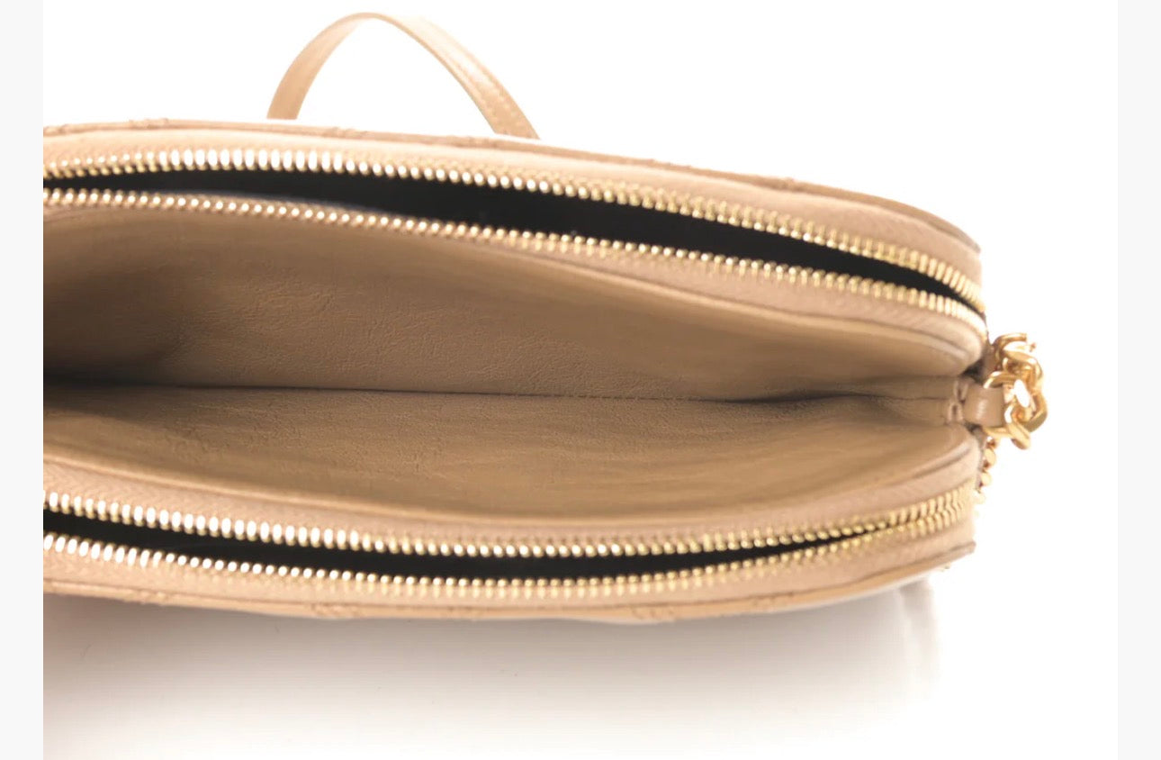 SAINT LAURENT BECKY DOUBLE ZIP CAMERA BAG – BEIGE QUILTED LEATHER