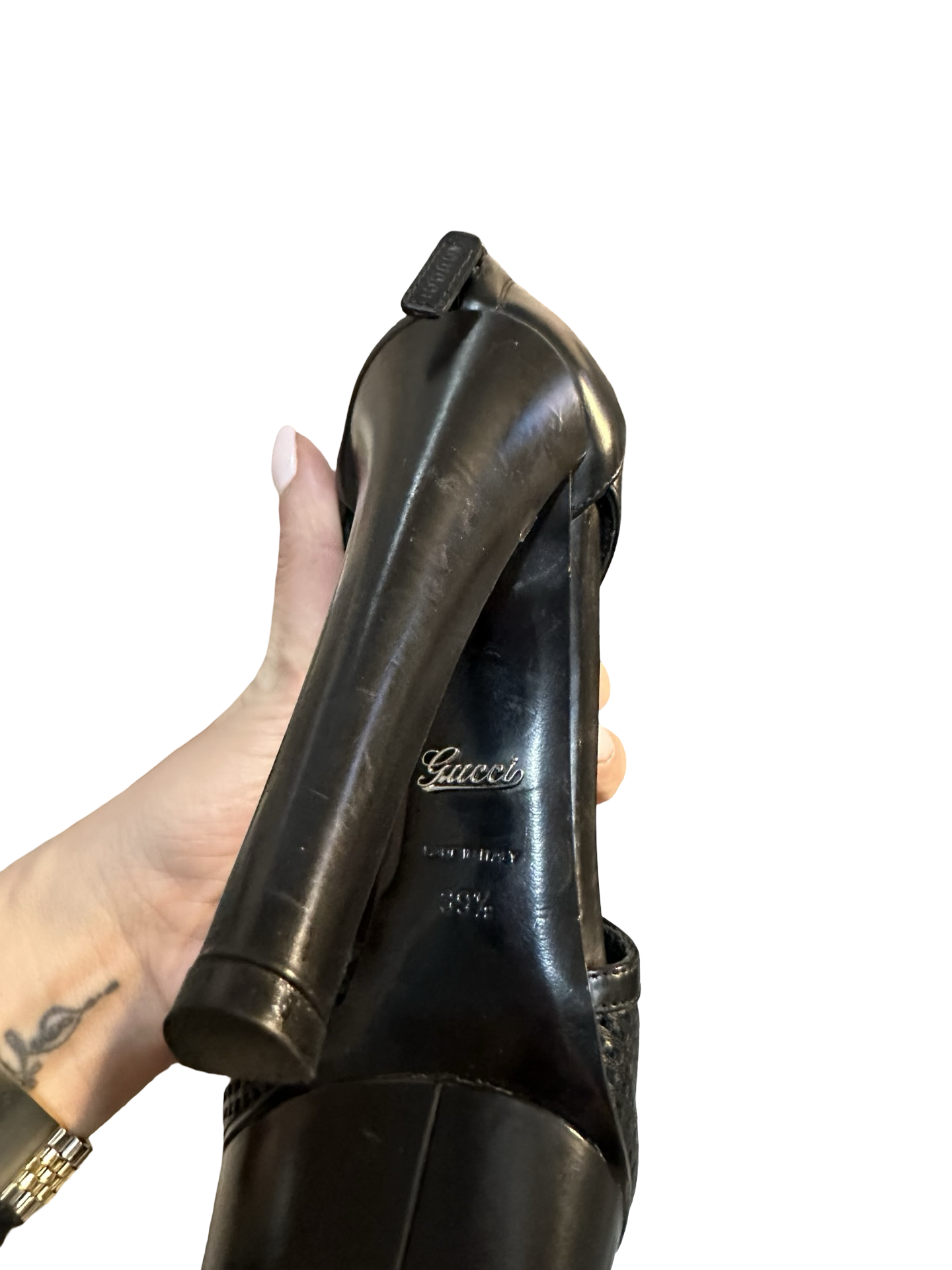 Gucci Kim Platform Ankle Boots – Black Perforated Leather (Size 39.5)