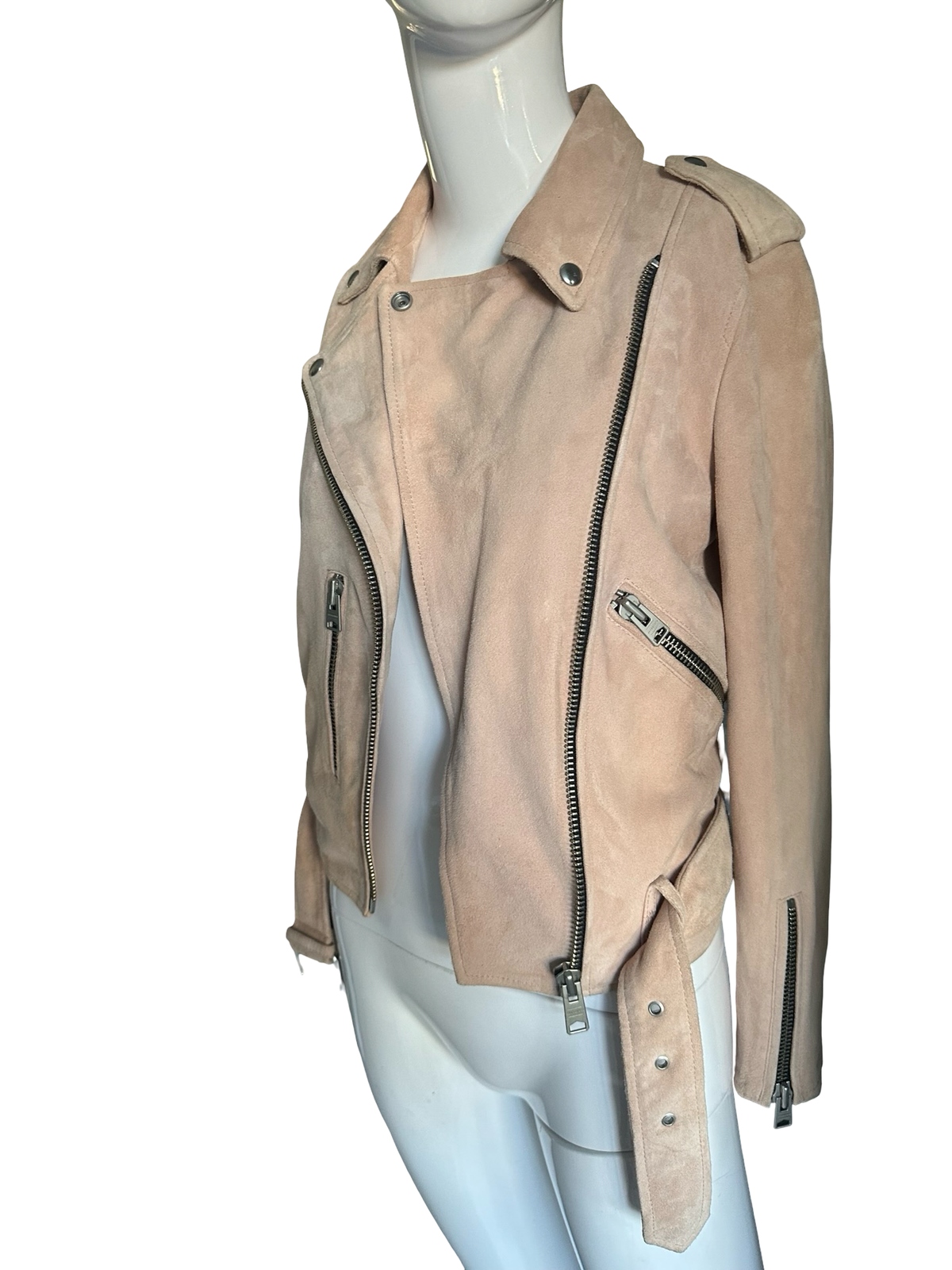 AllSaints Blush Suede Balfern Biker Jacket – Size US 00