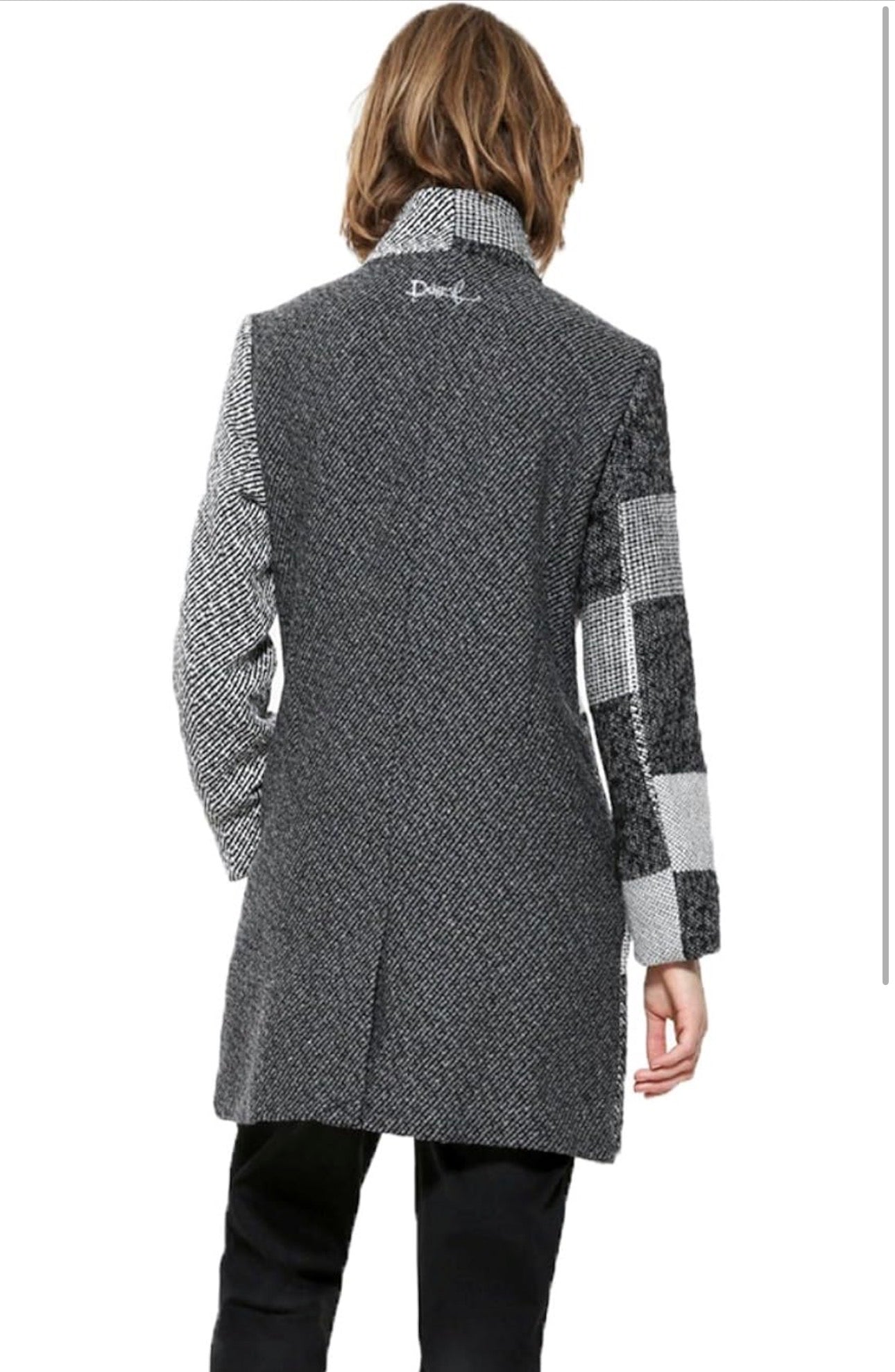 Desigual Asymmetrical Funnel Neck Wool Blend Coat