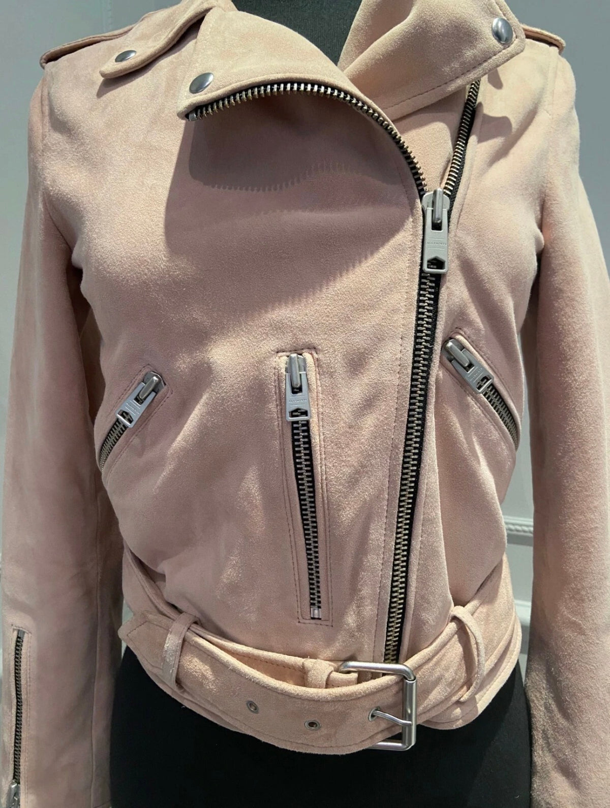 AllSaints Blush Suede Balfern Biker Jacket – Size US 00