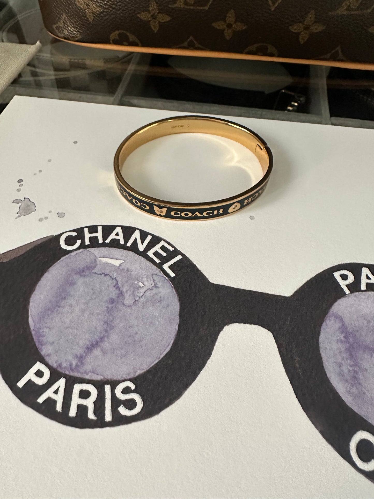 Coach Black & Gold Hinged Bangle Bracelet