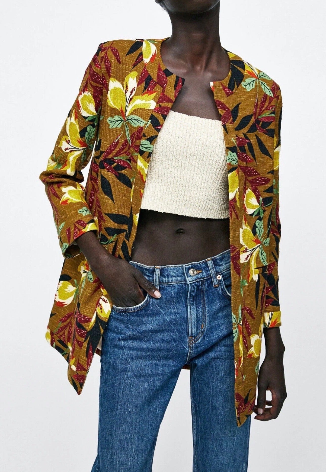 💛 Zara Tropical Open Blazer – Size Small 💛