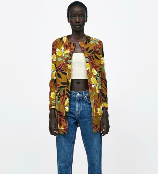 💛 Zara Tropical Open Blazer – Size Small 💛