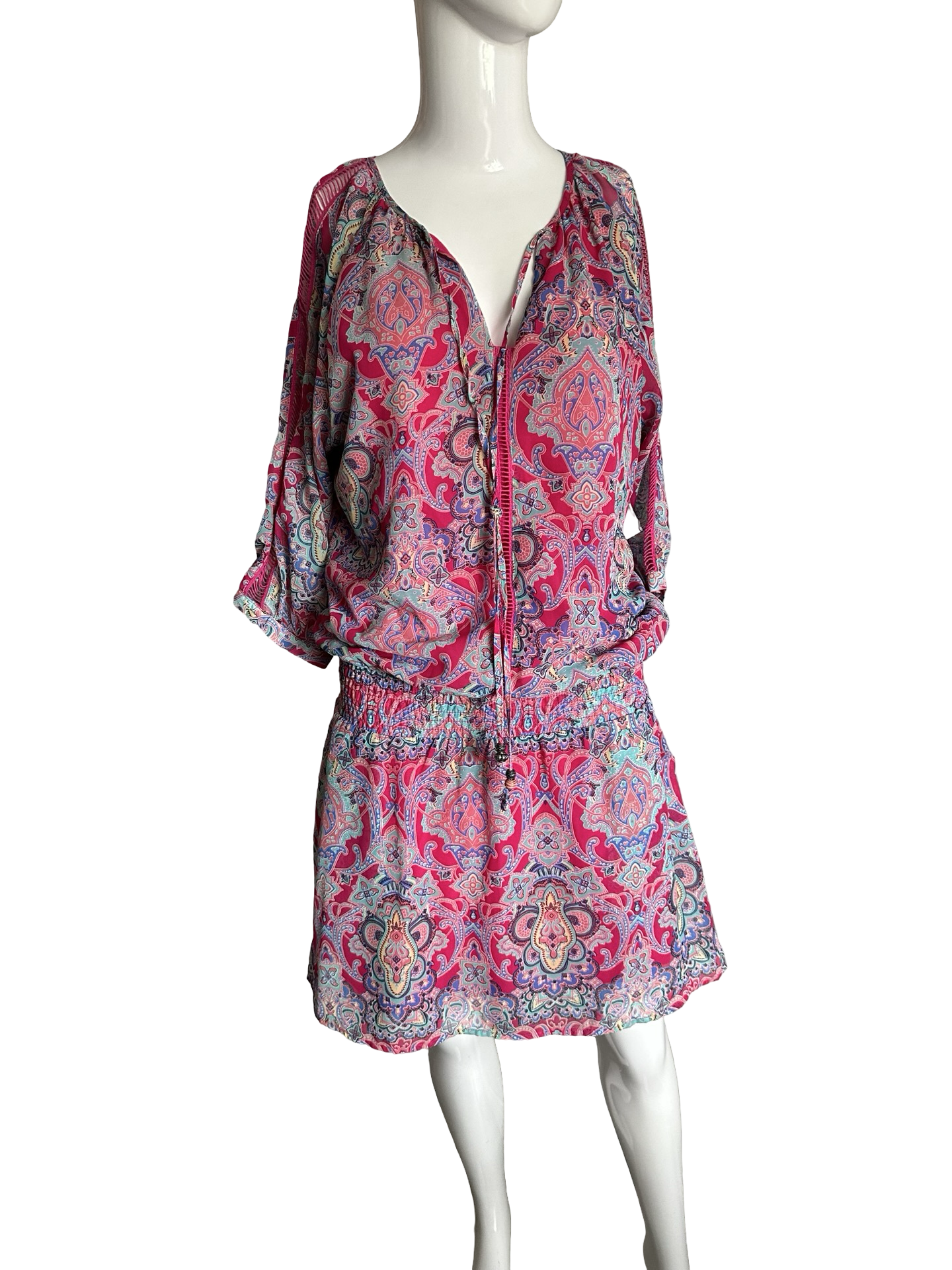 EsQualo Pink Paisley Elastic Waist Dress