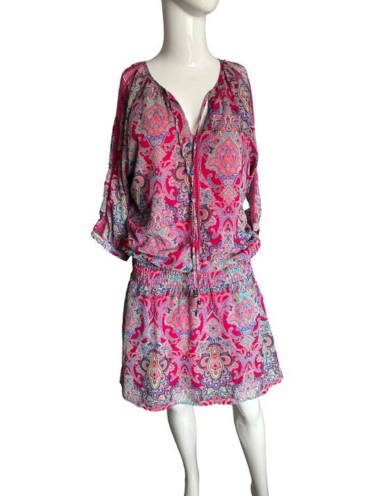 EsQualo Pink Paisley Elastic Waist Dress