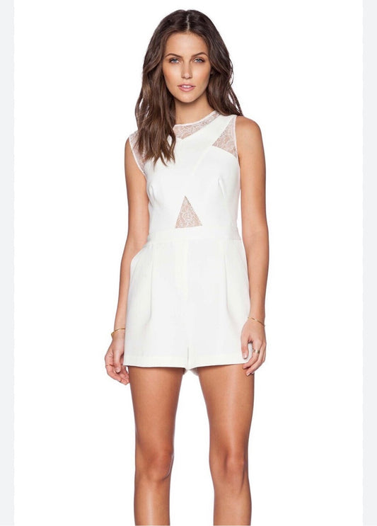 BCBGMAXAZRIA Lace Detail Romper – Off White – XS – New With Tags