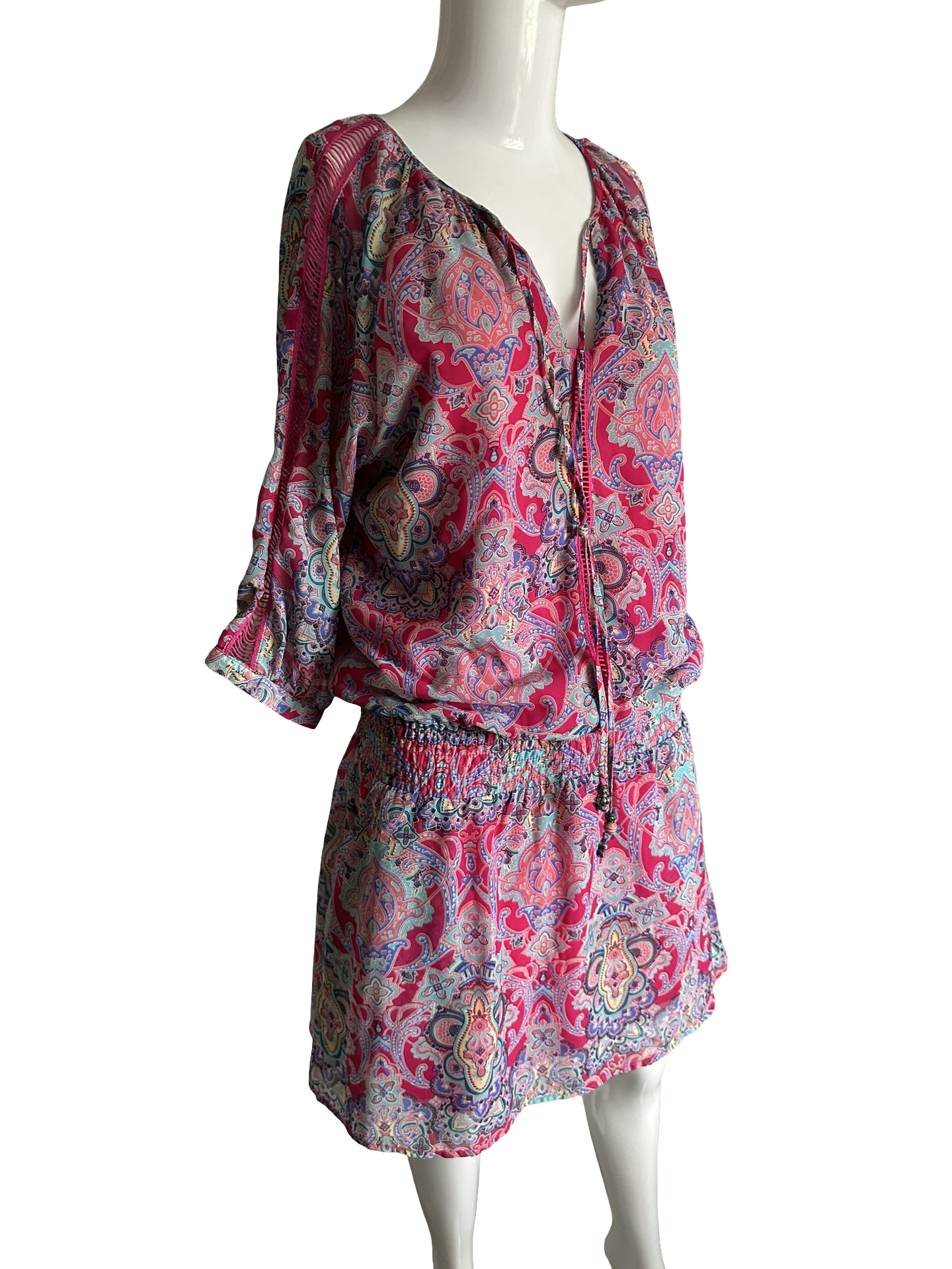 EsQualo Pink Paisley Elastic Waist Dress