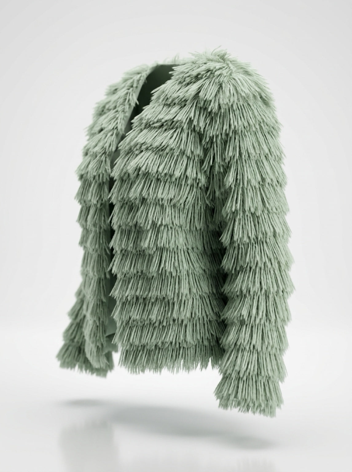 Rosemary Sage Green Faux Fur Fringe Jacket | Size 8