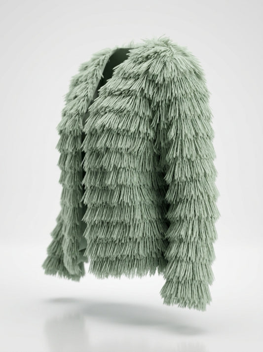 Rosemary Sage Green Faux Fur Fringe Jacket | Size 8