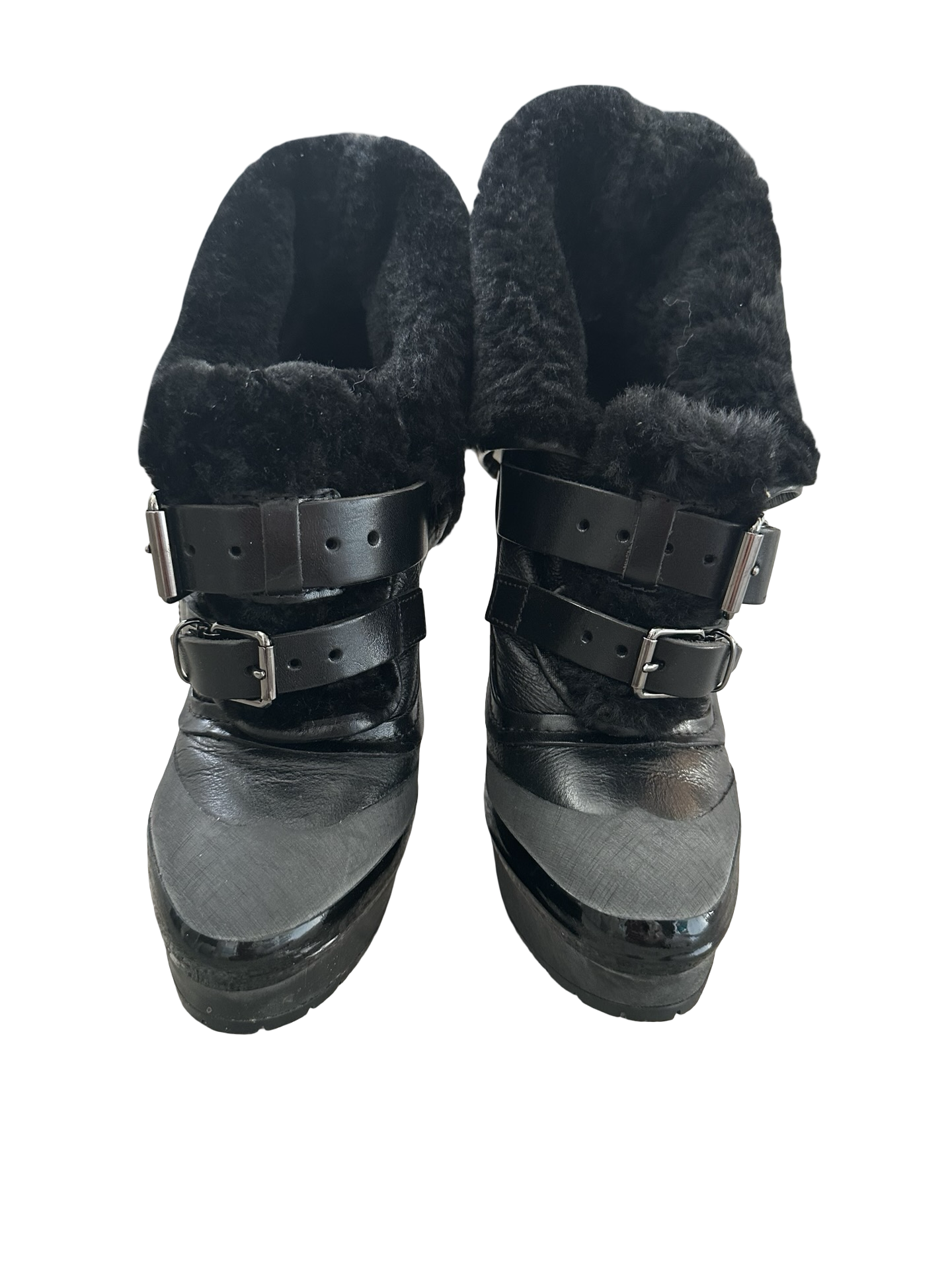 BURBERRY BLACK HEELED BOOTS WITH FUR SZ 39.5