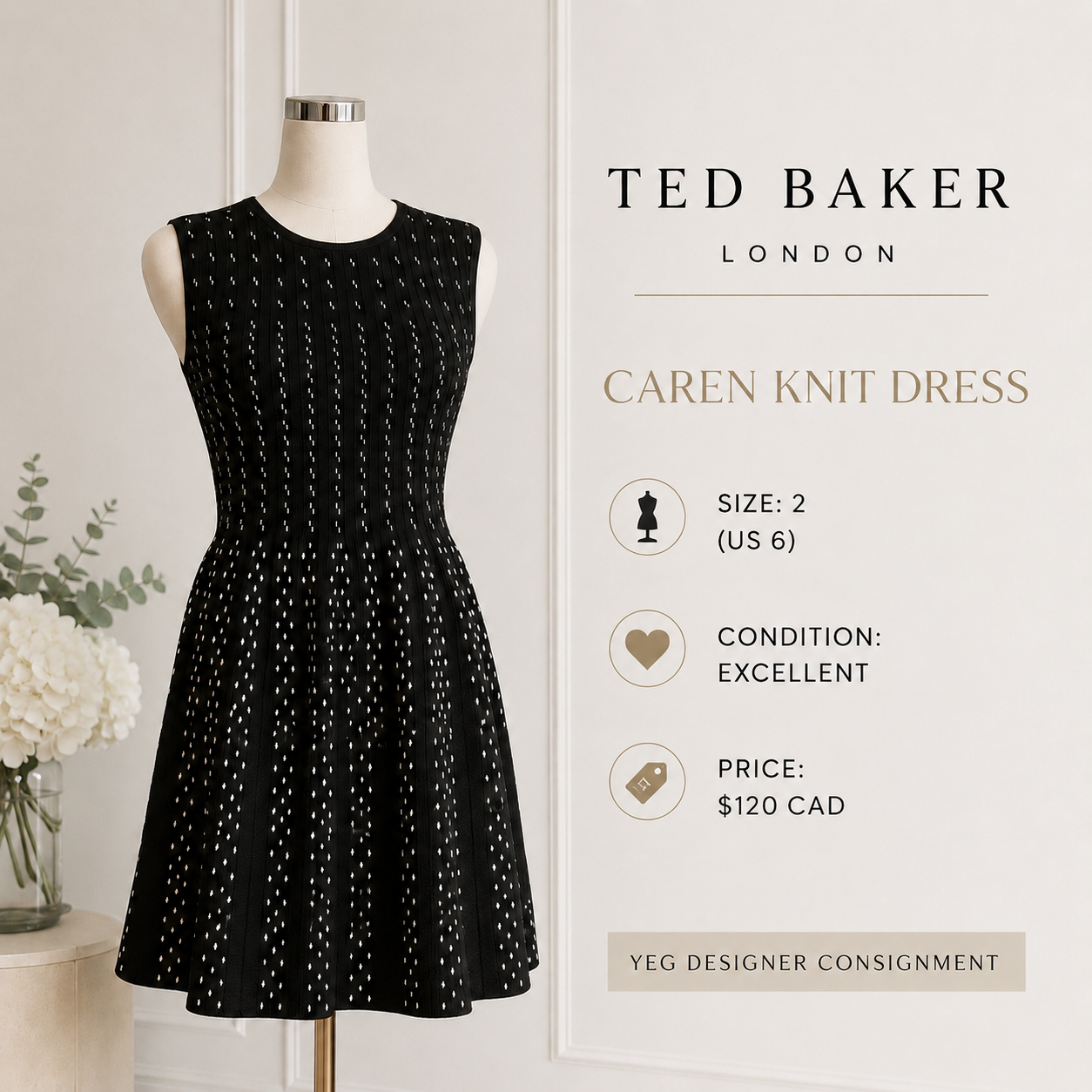 Ted Baker Caren Knit Dress – Size 2 (US 6)