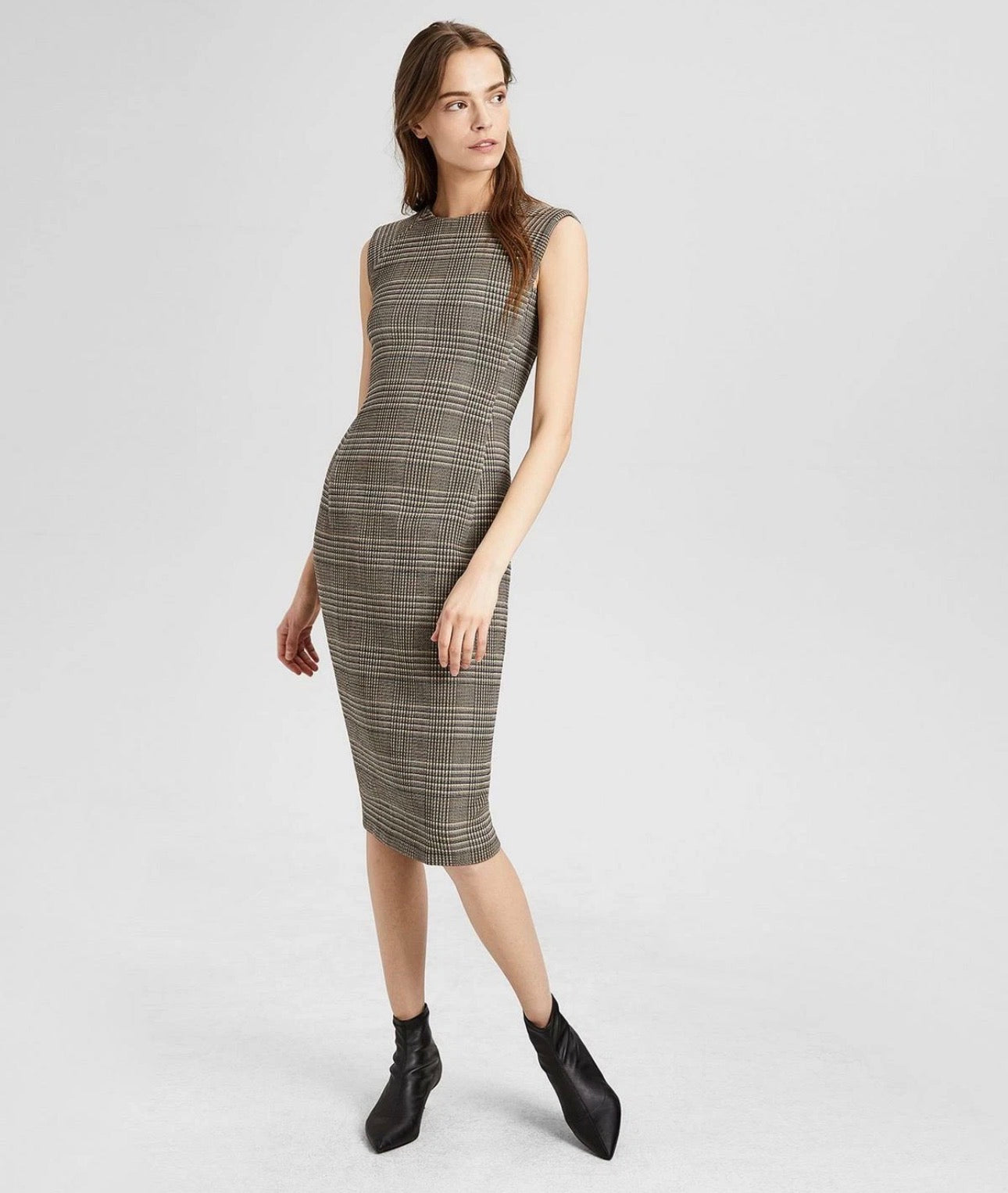 Theory Structured Plaid Wool Blend Dress