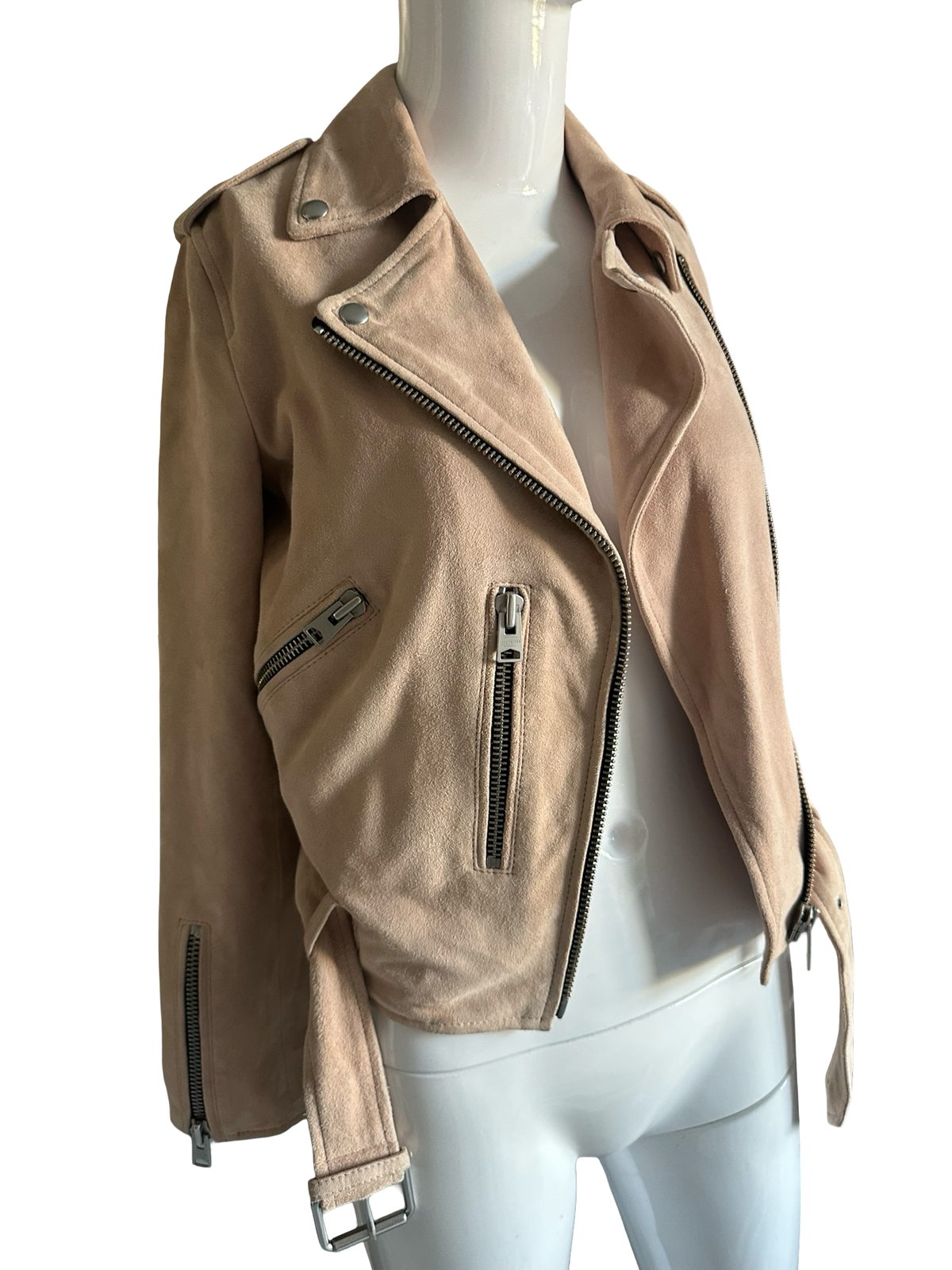 AllSaints Blush Suede Balfern Biker Jacket – Size US 00
