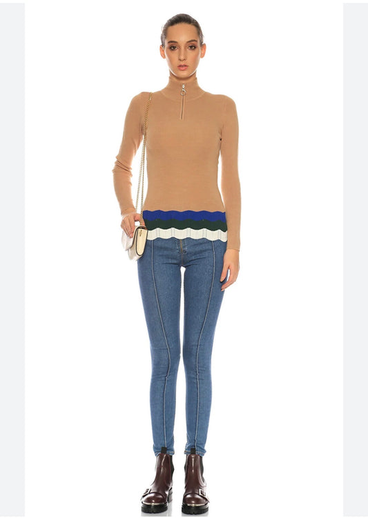 🤎 Sandro Paris Zip-Neck Knit Top