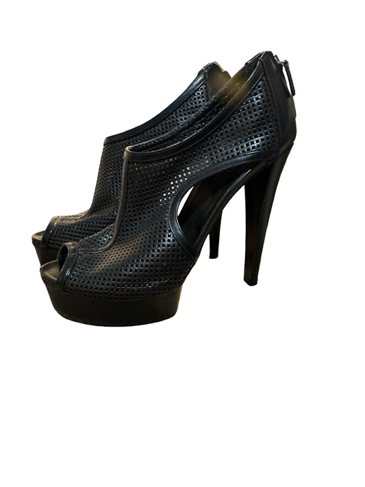 Gucci Kim Platform Ankle Boots – Black Perforated Leather (Size 39.5)